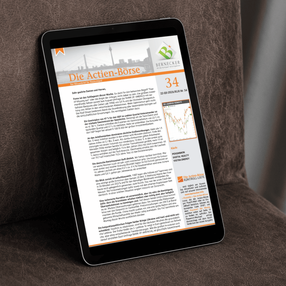 Mockup der Actien-Börse auf einem Tablet